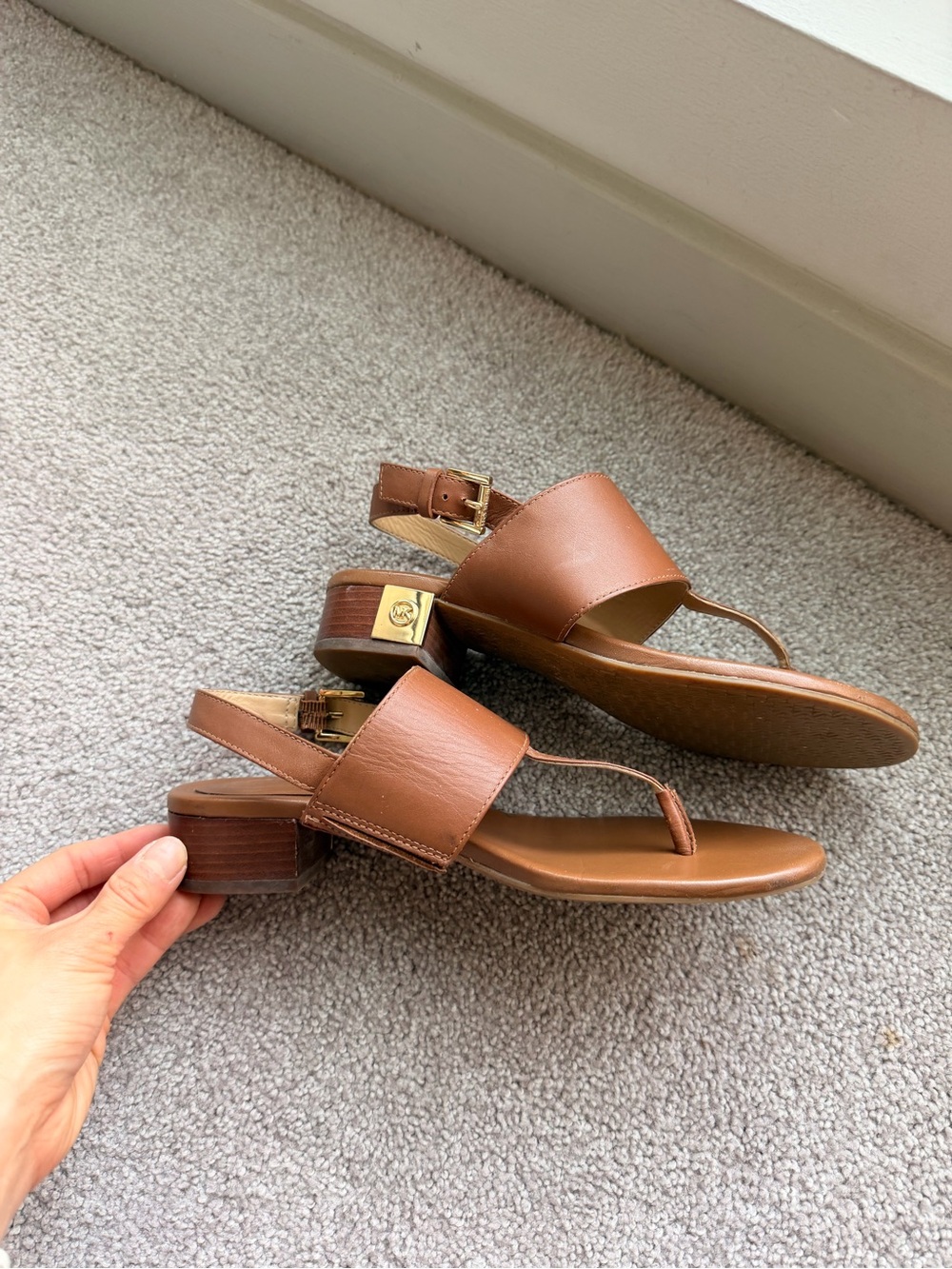 Michael Kors Tan Leather Slingback Thong Sandals - Picture 5 of 6